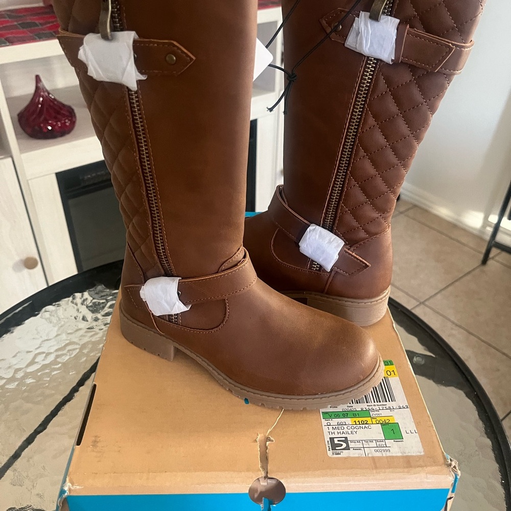 Brown Quilted Kids Boots